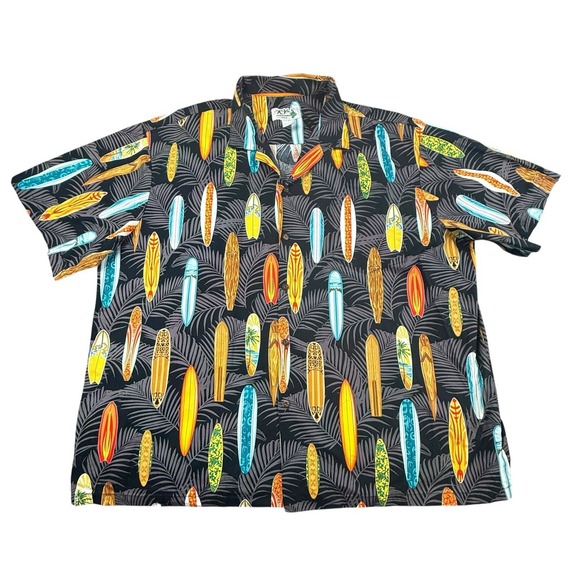 VTG KY'S Hawaiian Shirt Mens 3XL Black Surfboard Print Cotton Made in Hawaii - Picture 2 of 6